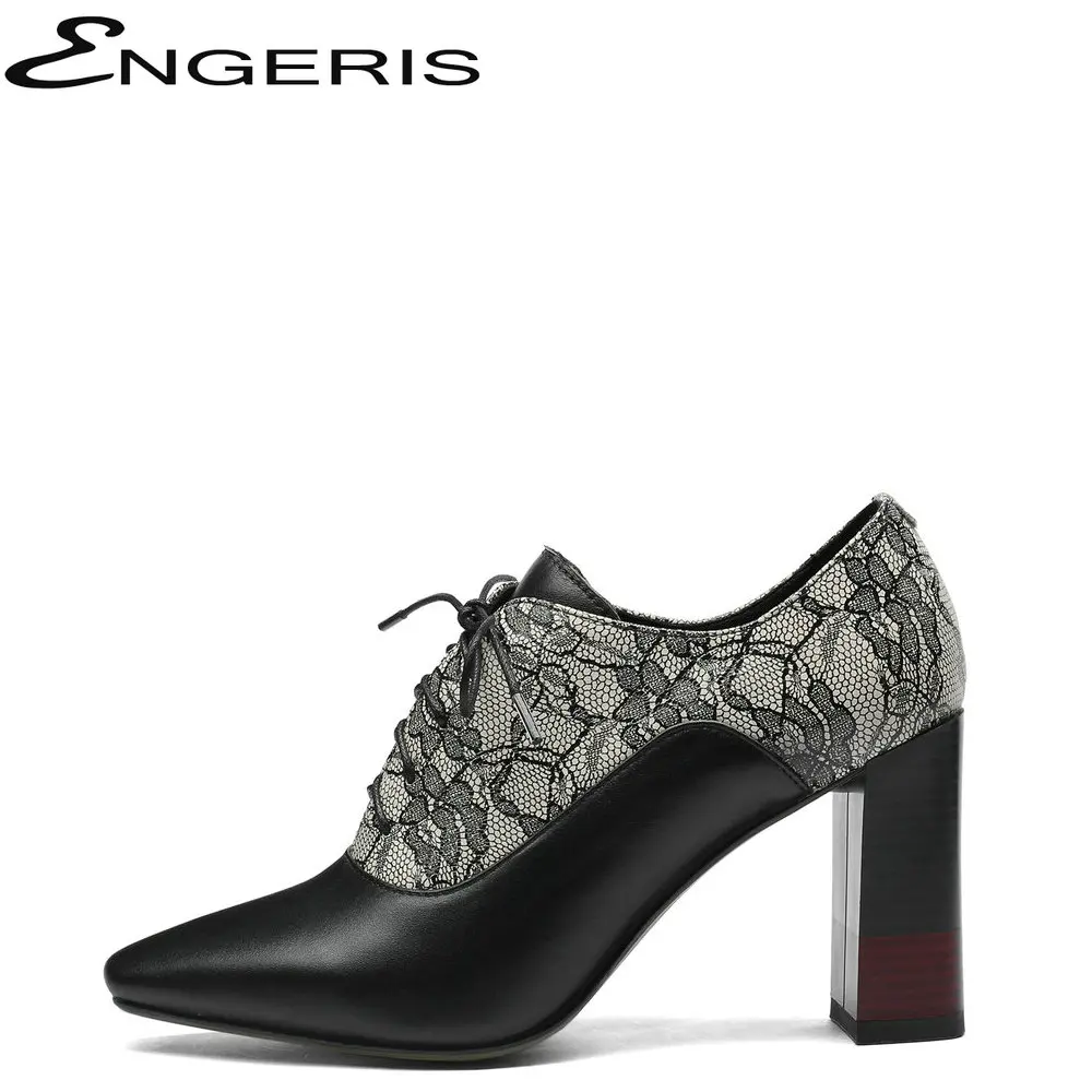 ENGERIS Обувь на высоких каблуках для женский черный обувь толстом каблуке со