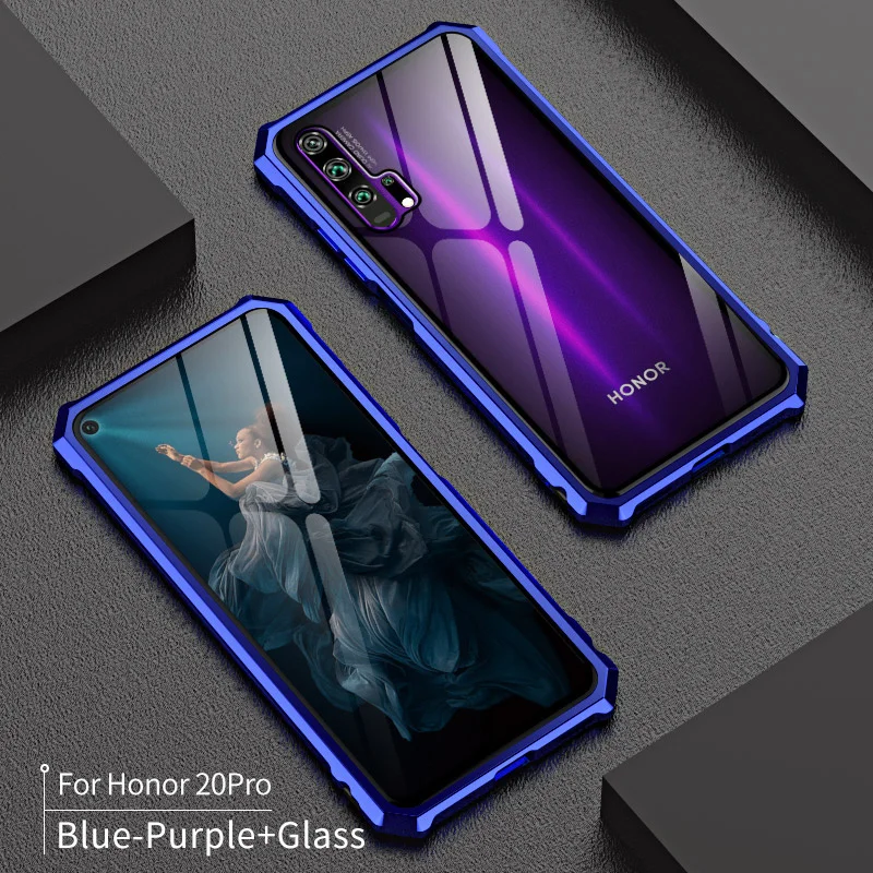 Бронированный чехол с металлической рамкой для huawei Honor 20 Pro 20i чехол из алюминиевого сплава закаленное стекло противоударный чехол для Honor 20 Lite Coque