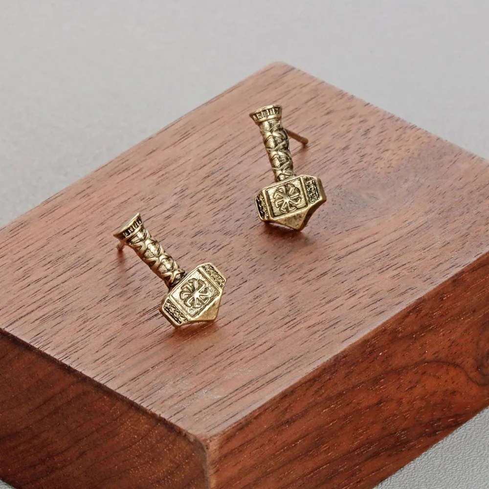 Chereda Thor's Hammer Stud Earrings Antique Silver Amulet Ancient Men Earring Metal Simple Unisex Jewelry | Украшения и