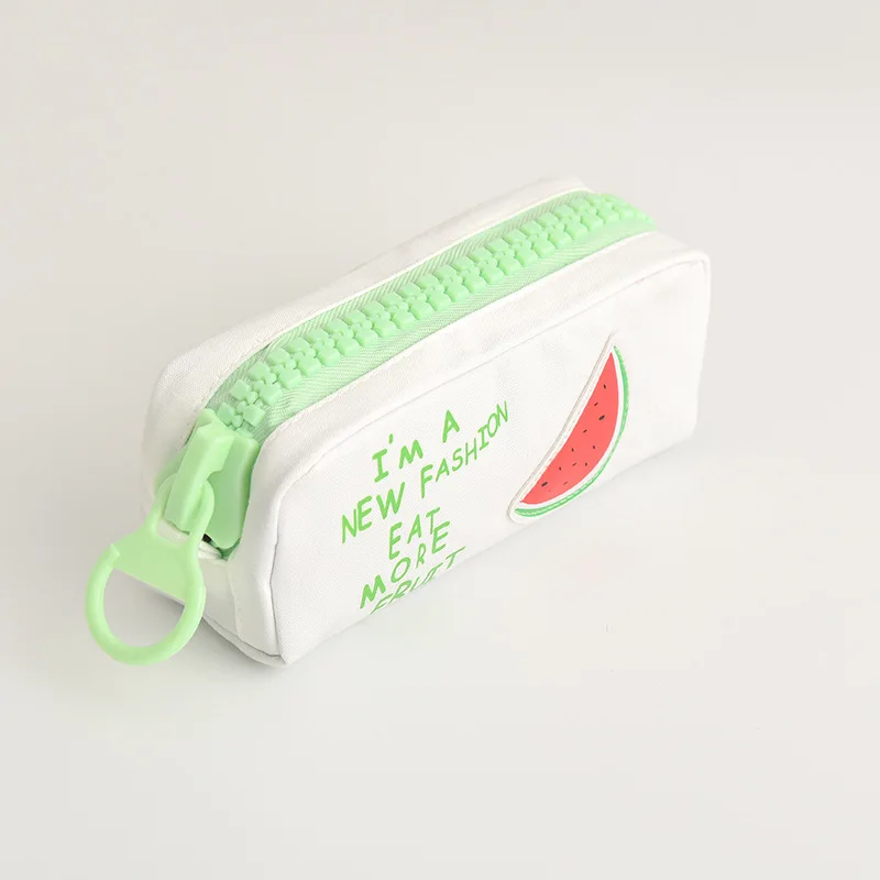 Белый Big Zipper Fruit Pencil Case Cute Large Capacity Canvas School Pencil Bag Pen Pouch School Supplies Zakka Creative Stationery - Цвет: Белый