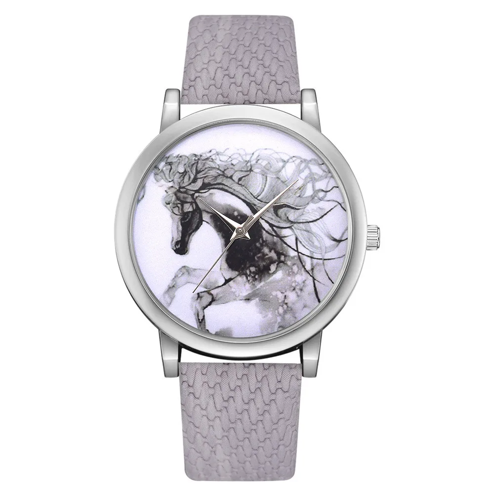 Винтажные женские серебряные часы Montre Femme Reloj Mujer женские часы с ремешком из искусственной кожи с рисунком лошади кварцевые круглые наручные часы