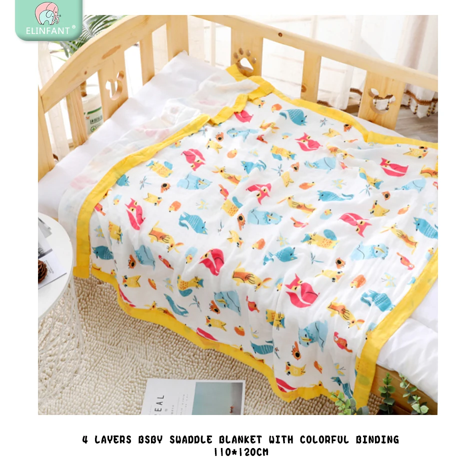 Elinfant, 1 шт., 4 слоя, муслин, хлопок, детские пеленки, мягкие одеяла для новорожденных, черный, белый цвет, марля, Детская накидка, спальный мешок, пеленка