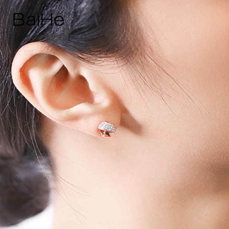BAIHE Solid 14K Rose Gold(AU585) Round 0.22ct 100% Genuine Natural Diamonds Engagement Trendy Fine Jewelry Gift Stud Earrings | Украшения и
