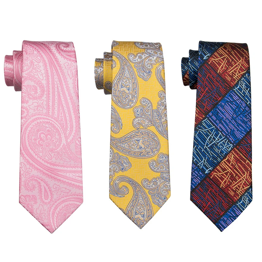 

2018 Barry.Wang Men`s Tie Silk Jacquard Woven Gravata Necktie Hanky Cufflinks Sets For Business Wedding Party