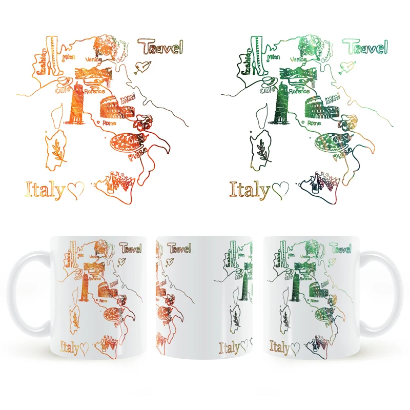 Италия карта путешествия Рим Милан Венеция Кружка Кофе Молоко керамика