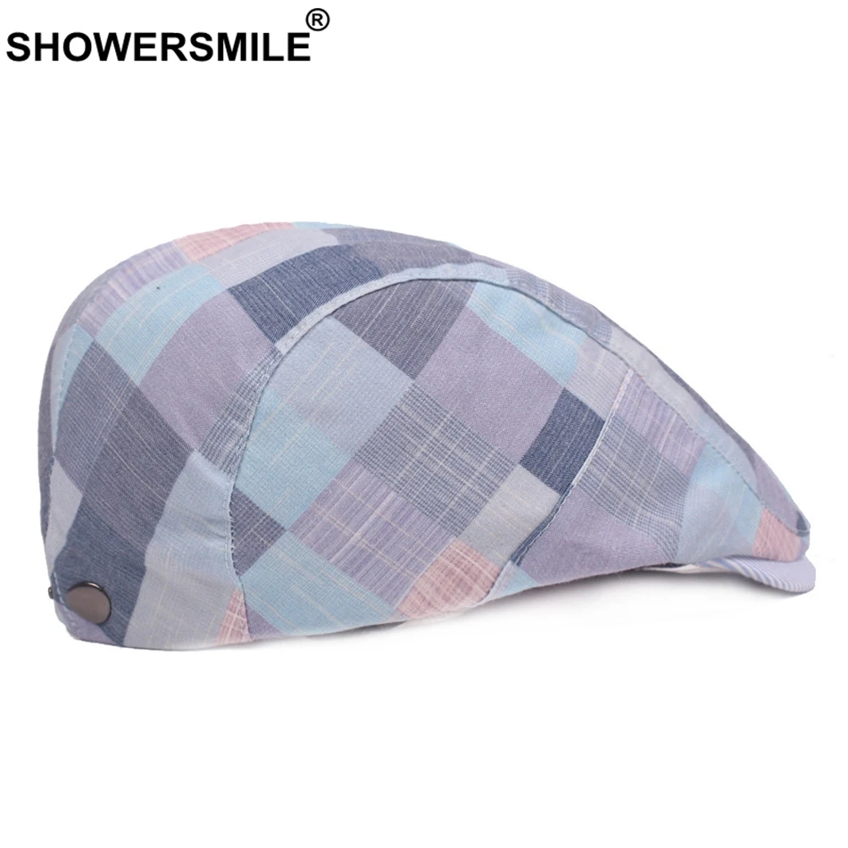 SHOWERSMILE клетчатые береты женские клетчатые хлопковые плоские кепки Женская Регулируемая Классическая Повседневная летняя Осенняя британская шапка