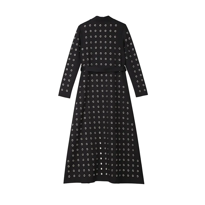 WHITNEY WANG 2018 Autumn Fashion Streetwear Pajamas Style Metal Rings Hollow Out LongTrench Coat Women Outwear coat WW-1948 | Женская