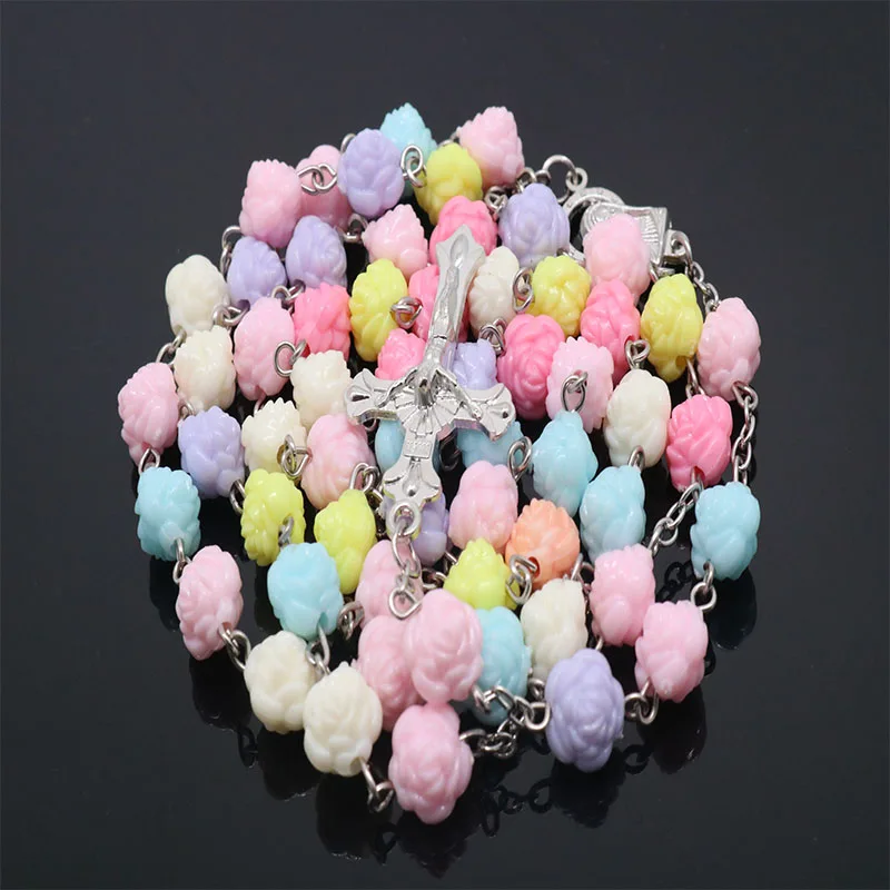 Новое прибытие 8 мм розовое ожерелье четки из бусин католические с медалью