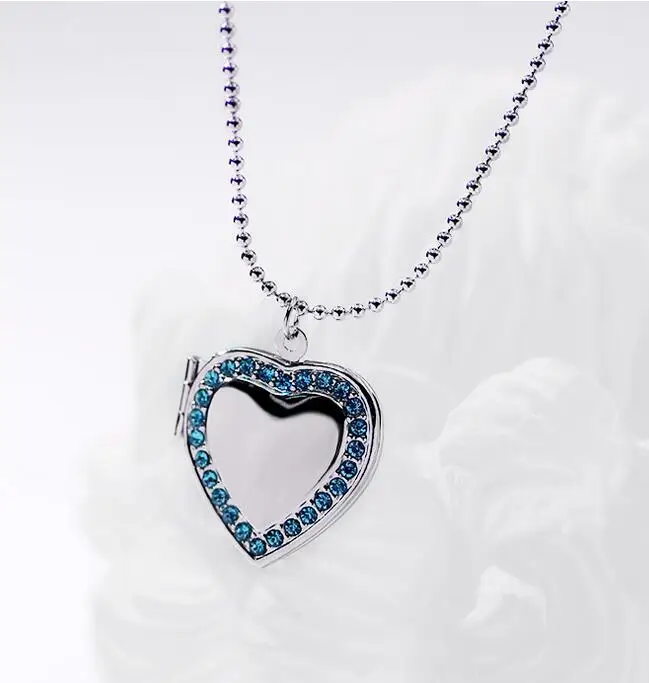 Silver Sea Blue Классическое ожерелье с подвеской-замочком в форме сердца из горного хрусталя для женщин - Окраска металла: Silver Sea Blue