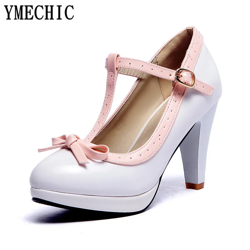 Женские туфли мэри джейн YMECHIC красные белые вечерние лодочки на высоком каблуке