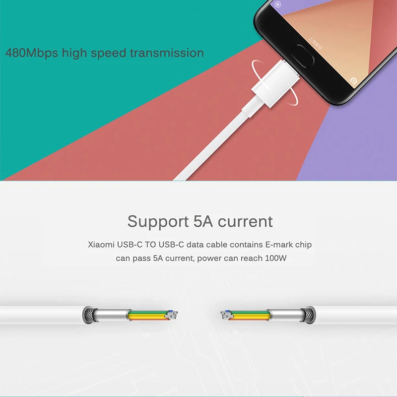 Оригинальный кабель для передачи данных Xiaomi Φ с поддержкой 5 а тока 480 Мбит/с