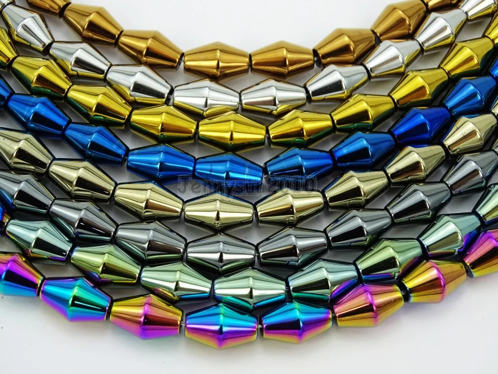 

Natural Hematite Healing Gems Stones Bicone 8x12mm Beads Non Magnetic Metallic Pyrite Jewelry Making 16" 5 Strands/Pack