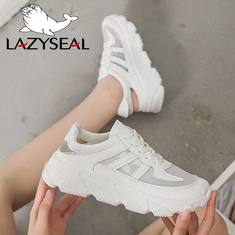 LazySeal/ботильоны на платформе увеличивающие рост женская обувь плоской подошве со