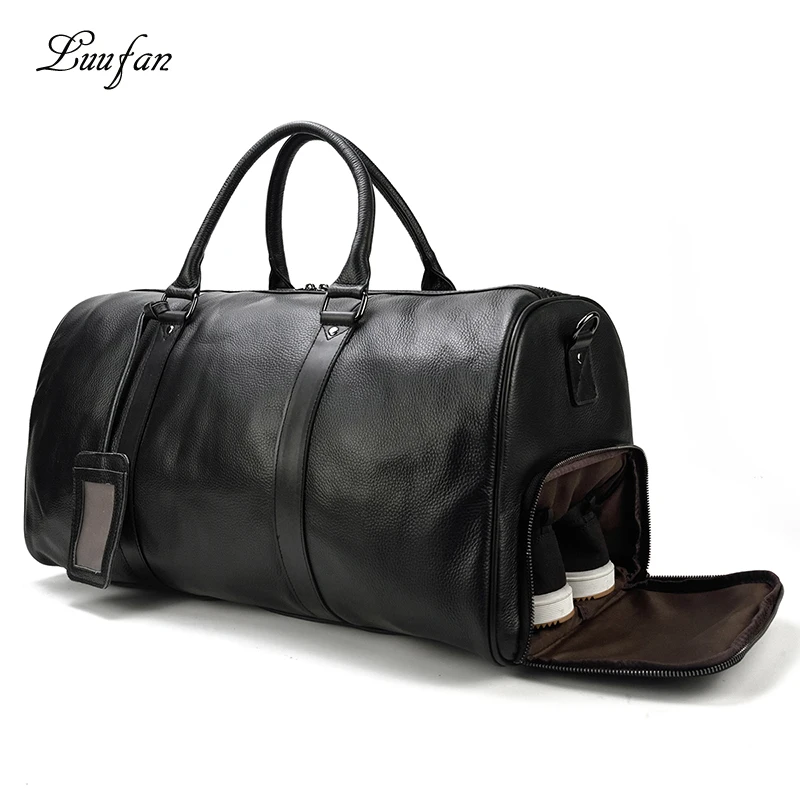 Luufan Genuine Leather Travel Bag Black Brown Travelling Duffle Bag Large Size For Flight Business Trip 100% Natural Cow Skin