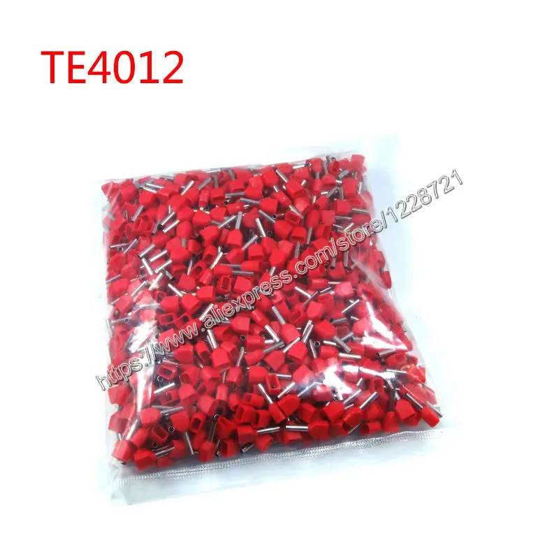 1000 штук упак. TE4012 2X12 AWG двойной и вход провода Bootlace наконечники для 2X4.0mm2 12 0 мм