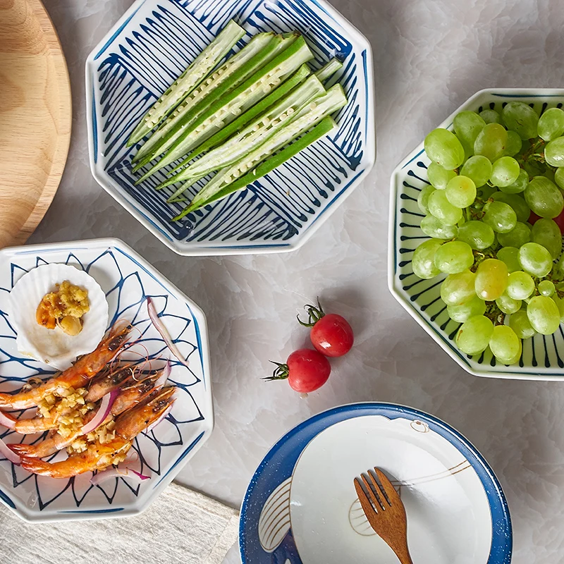 Ручная роспись синий и белый фарфор посуда японский стиль керамическая миска для