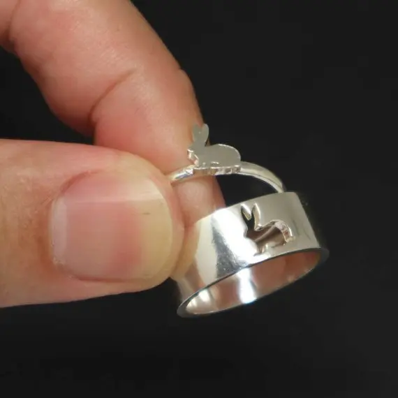 Кролик пару комплект Promise Ring кролик ювелирные изделия lternative Обручение Свадьба