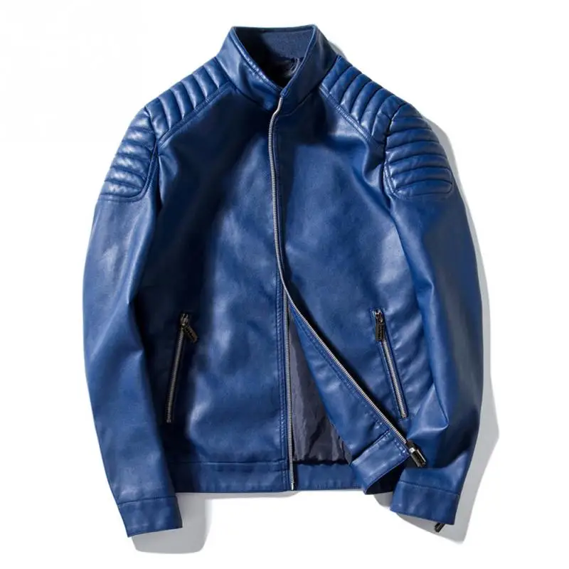 

Pop NEW Autumn Winter Men Washed Leather Jacket Casual Black Coat Man PU Zipper Jacket Outwear