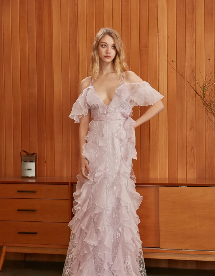 EASYSMALL, женское платье, модное, праздничное, высокого класса, Vestidos, вечерние, эксклюзивные, с лепестками, каскадные, уличная одежда, платья с высокой талией