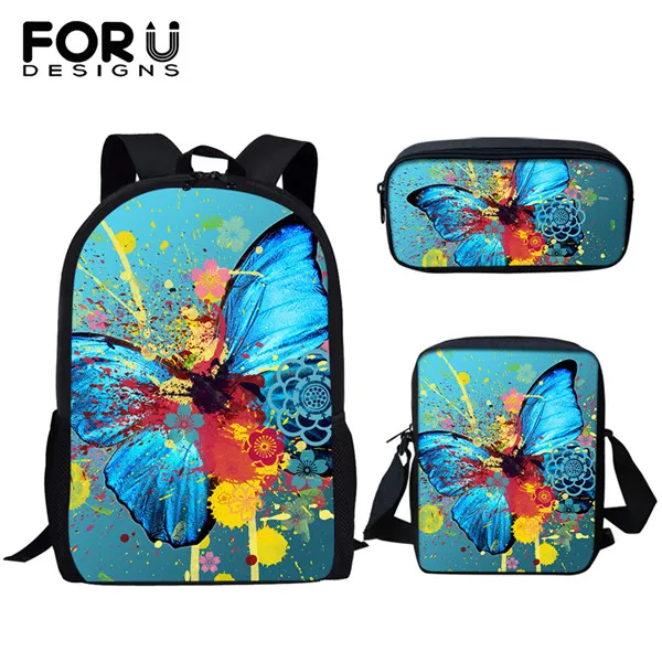 FORUDESIGNS/3D Красота Бабочка Животные узор шт/набор девочек школьные сумки для школьников Детский Школьный Рюкзак Детские сумки для книг - Цвет: HME715CEK