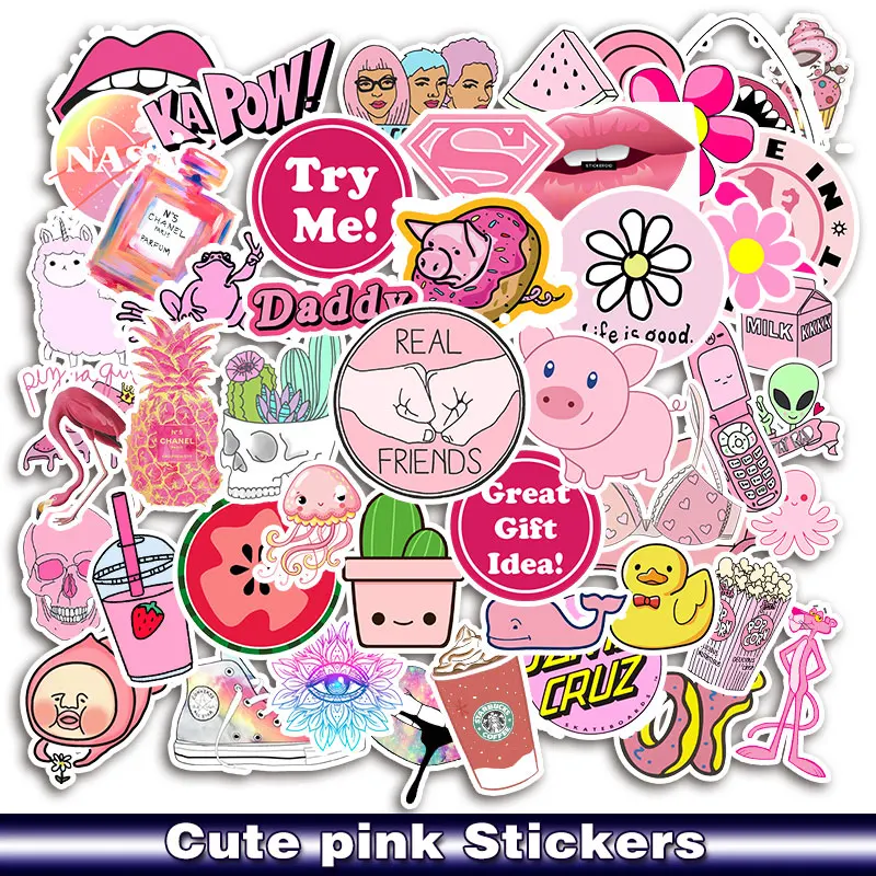 AZ037-50pcs 50 шт./упак. ПВХ Kawaii розовый Graffit Забавные милые наклейки игрушки багажная наклейка для детей подарок мото автомобиль и чемодан милый ноутбук наклейки - Цвет: AZ037-50pcs