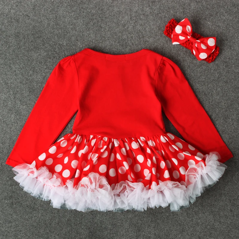 Милое рождественское платье для девочек красное пачка с длинным рукавом детская