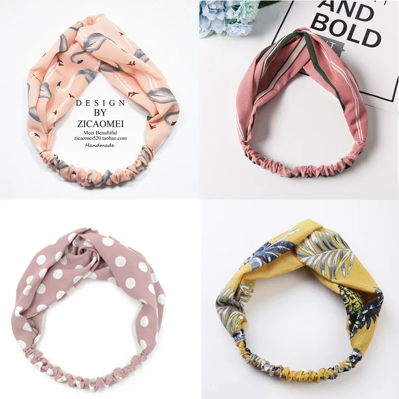 Женская повязка на голову с принтом фламинго летняя в богемном стиле перехлёстом