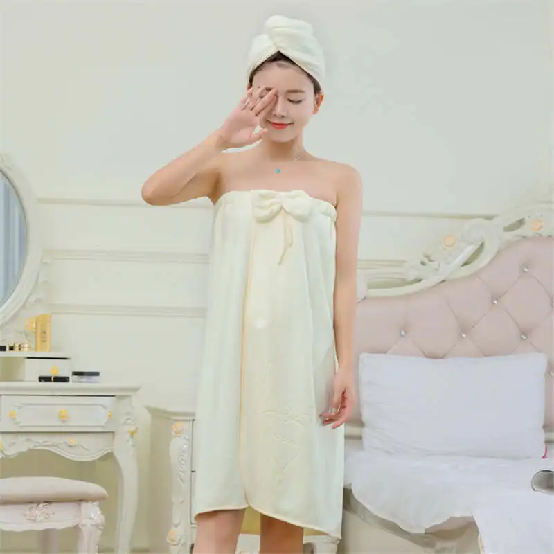 beige Комплект из 2 предметов, супер впитывающее полотенце для женщин, микрофибра, Пляжное банное полотенце для девочек, носимое полотенце, мягкое Впитывающее банное полотенце, полотенце для волос - Цвет: beige
