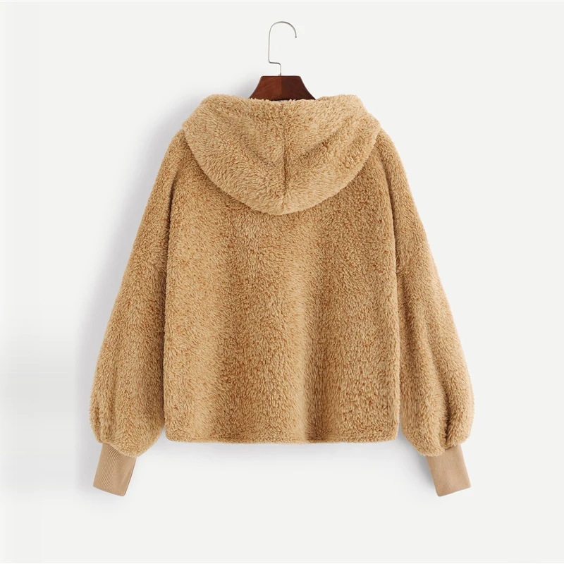 SHEIN Пушистая Толстовка Из Искусственного Меха С Капюшоном Женская Повседневная Толстовка С Длинными Рукавами Из Эко Меха