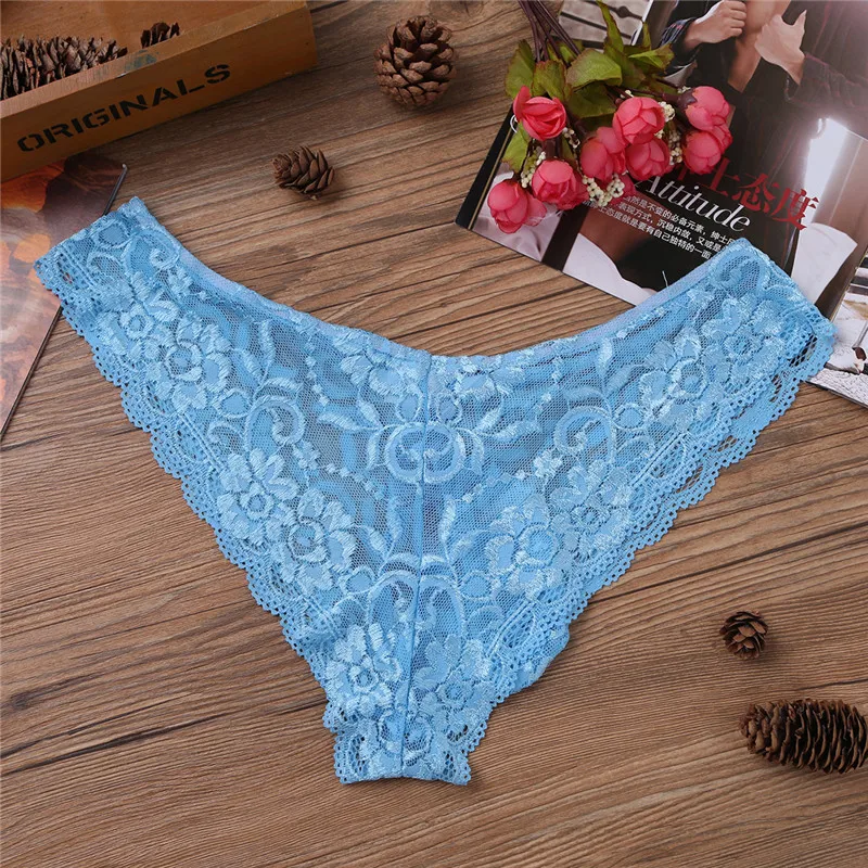 Трусы Тонги TiaoBug мужские кружевные прозрачные стринги с цветочным рисунком брифы