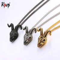 kpop necklace antelopegoat head sheep skull stainless steel pendant with chain goldblack color animals jewelry necklaces p2711