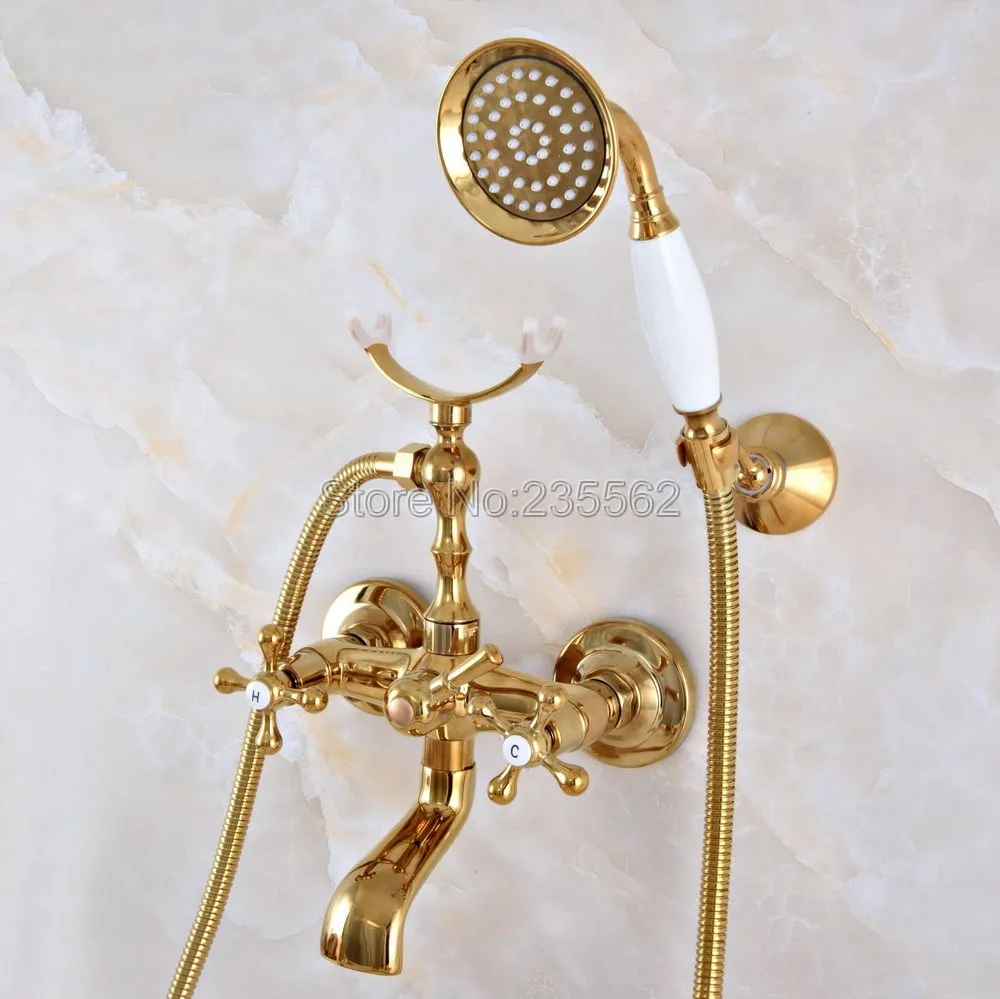 Настенный латунный Смеситель для ванны lna922 золотой с ручным душем|Смесители