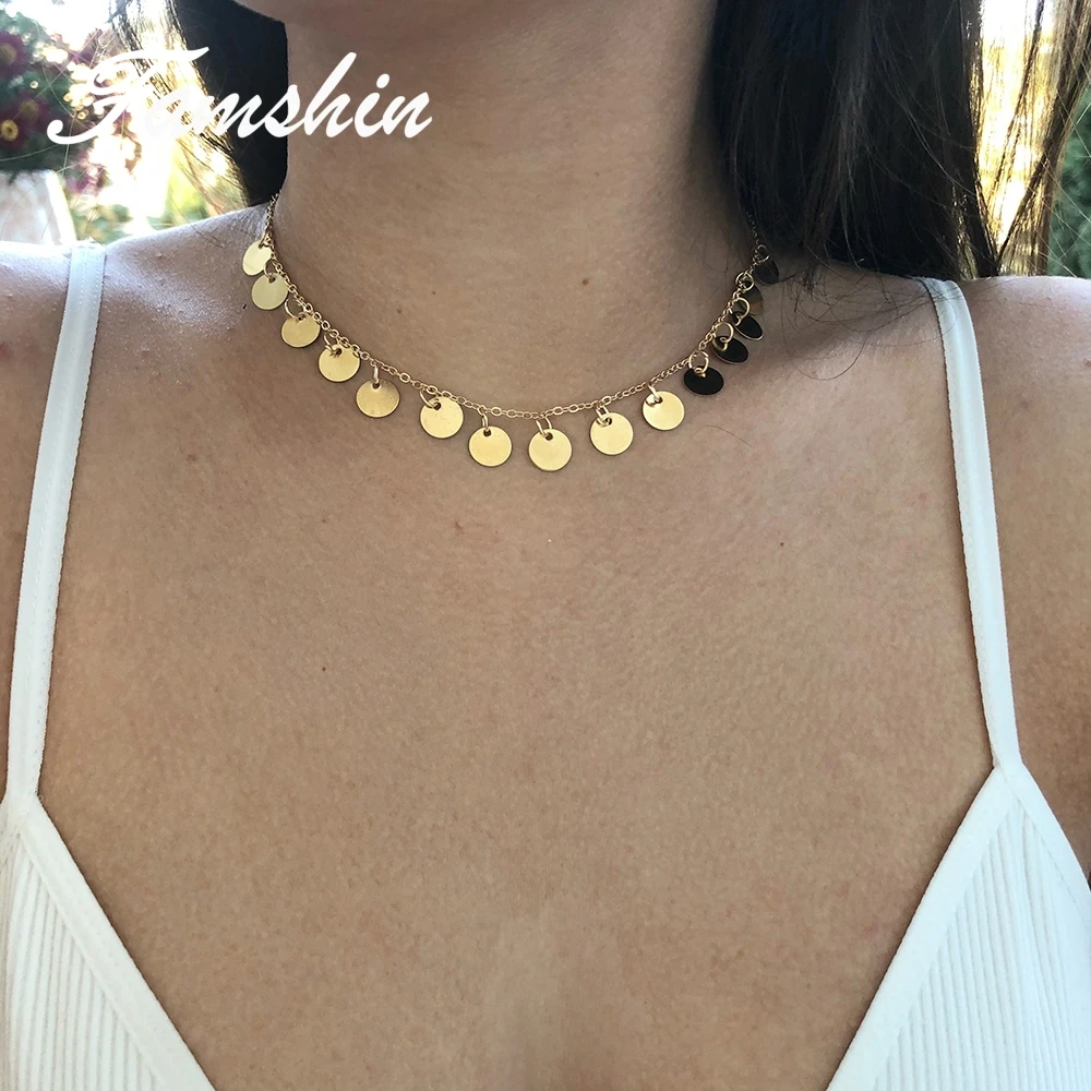 FAMSHIN, модные золотистые блестки, монеты, кисточка, колье, ожерелье для женщин, Дамское ожерелье, ювелирное ожерелье с подвеской, s