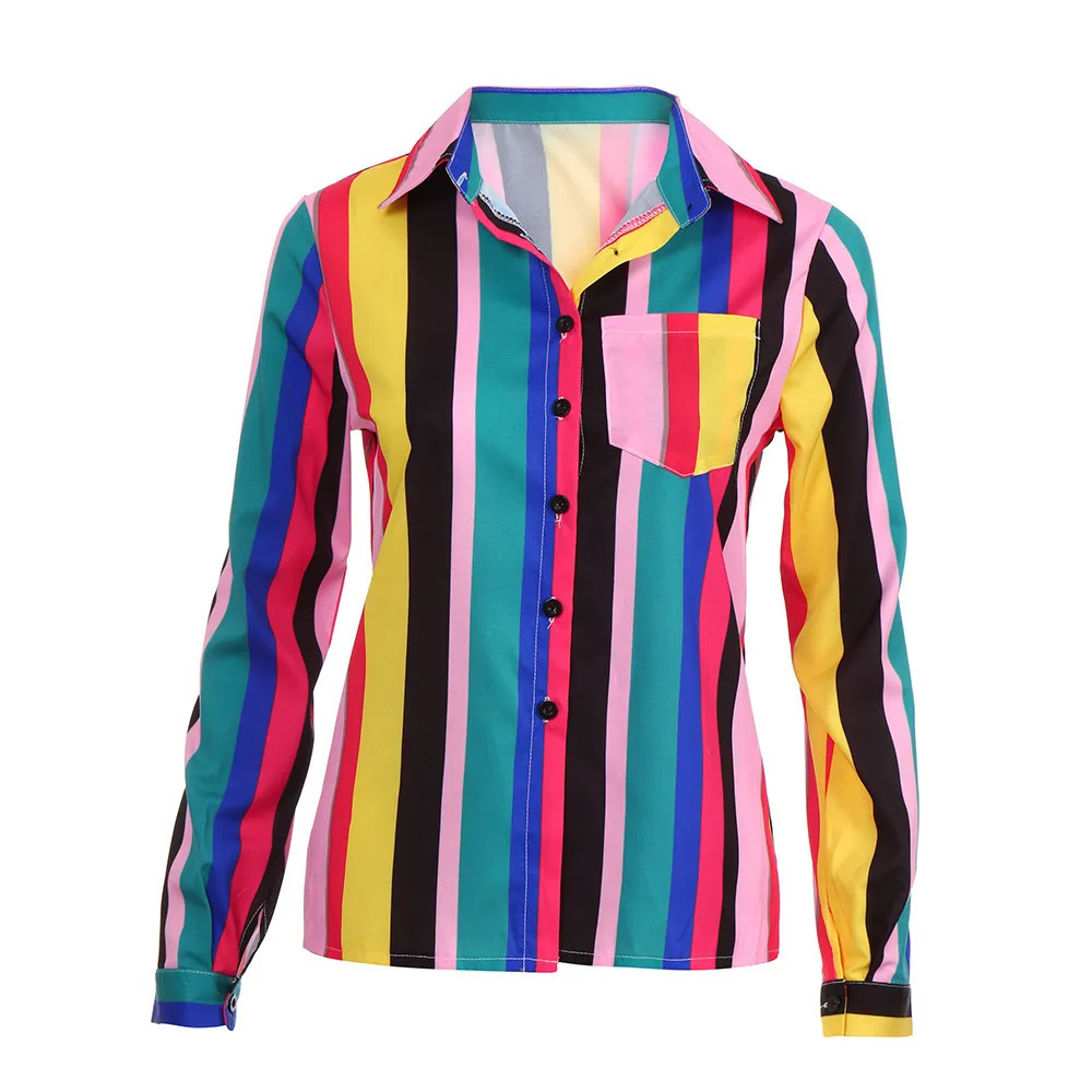 S-2XL women turn-down collar long sleeve tops shirt floral print striped autumn spring casual leisure | Женская одежда