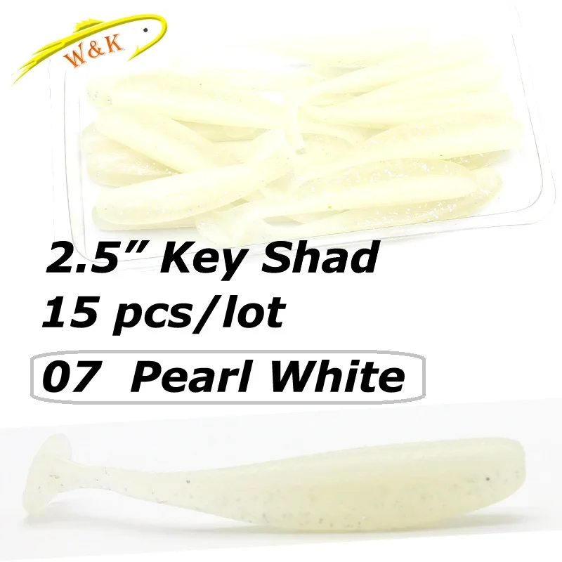 Pearl White W& K брендовая мягкая Рыбная ловля приманки 6 см 15 шт./пакет Приморский мягкого Пластик приманки Джеркбейт Плавание Шад Палтус сибаса флэш-дело № J1601-060 - Цвет: Pearl White