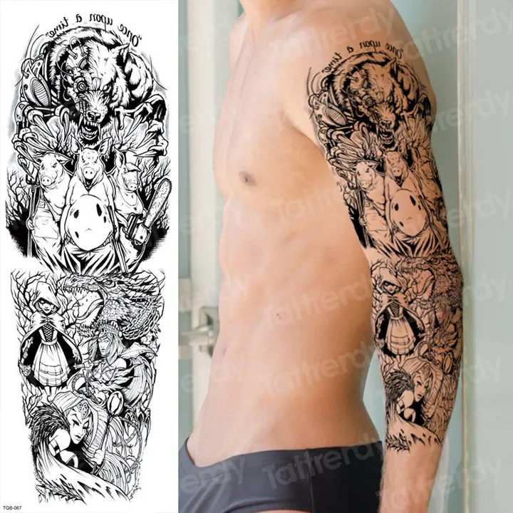 large arm sleeve tattoo waterproof sexy tattoo for women girls body stickers bikini temporary wing tattoos black big size water - Цвет: TQB67
