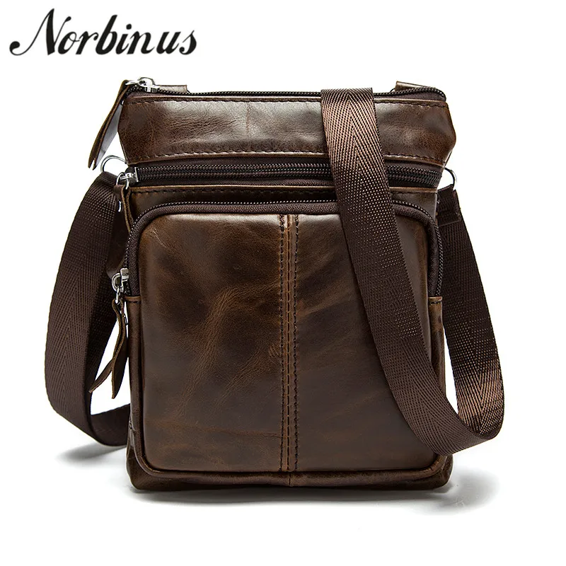 

Norbinus Men's Messenger Bag Man Genuine Leather Shoulder Bag Crossbody Bags For Men Leather Small Cowhide Handbags Phone Pouch