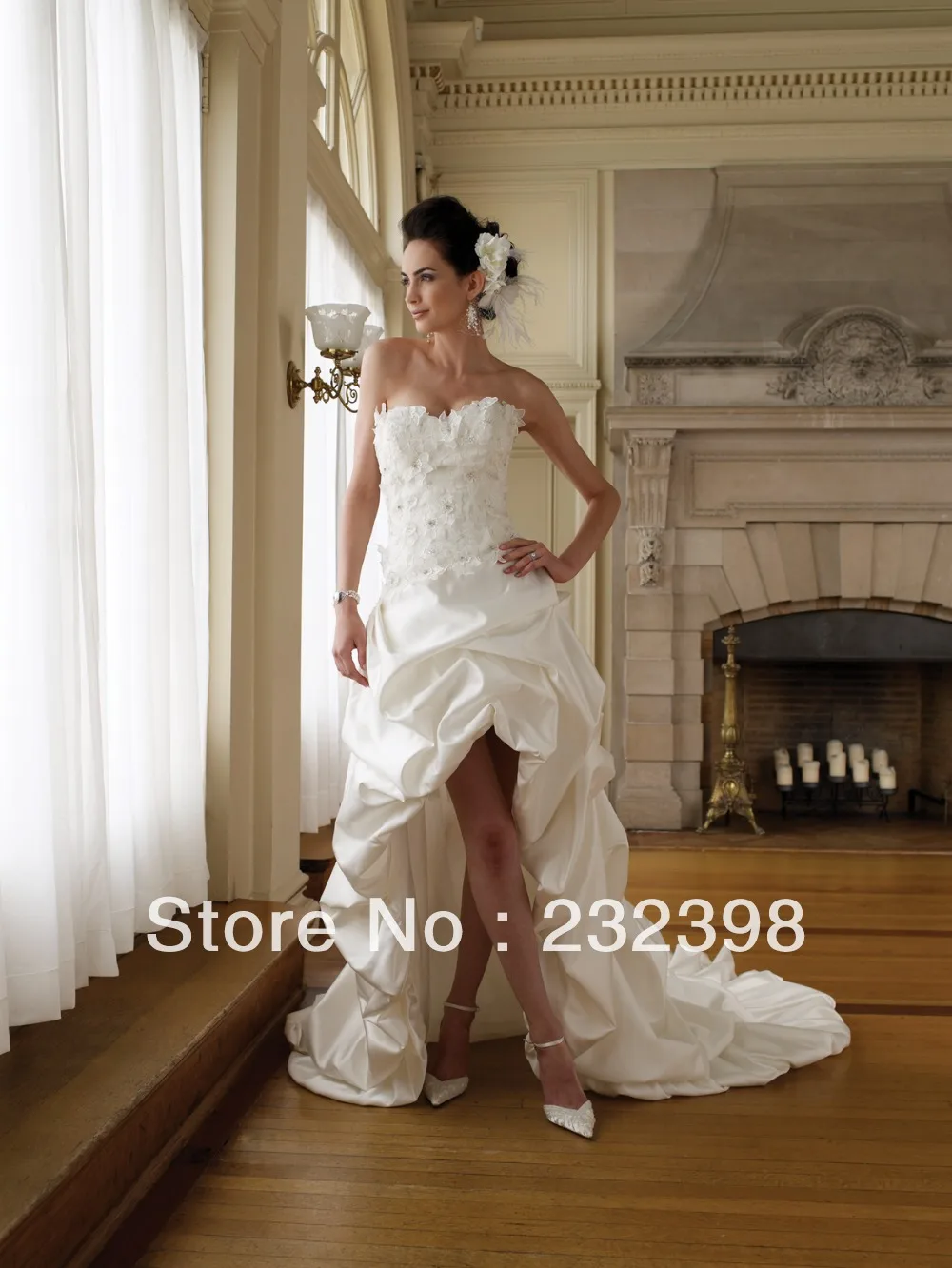 2013 New Arrival Ivory Satin Court Train Appliqued Strapless Bridal Wedding Dresses Gown with Detachable Skirt | Свадьбы и торжества
