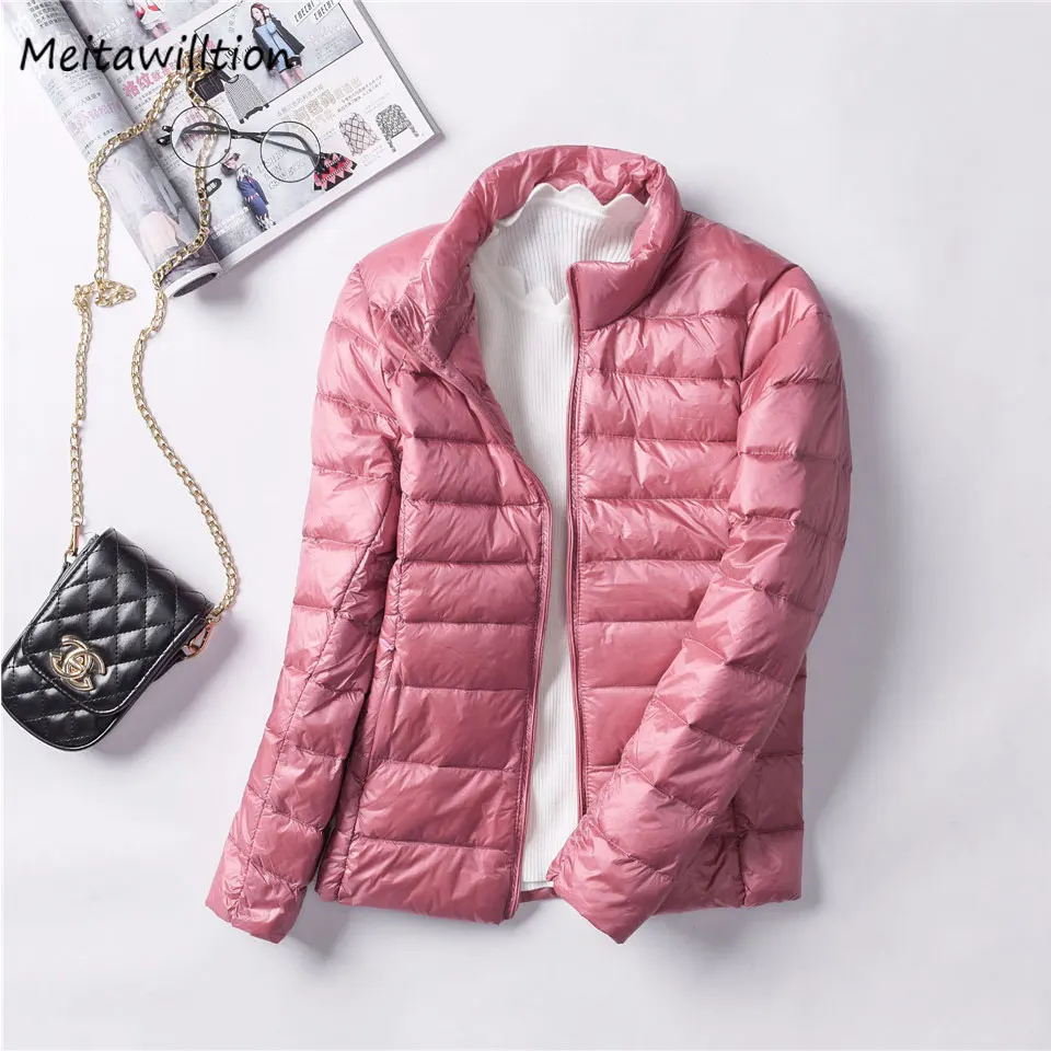 Пуховик женский ультра светильник 90% утиного пуха с длинным рукавом теплый