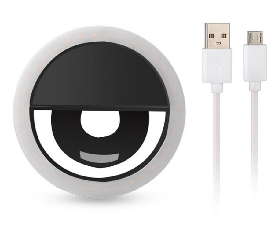 Черный 36 светодиодный s USB Перезаряжаемый селфи портативный светодиодный вспышка для селфи кольцо заполняющий свет лампы Зажим для камеры для iPhone 7 8 samsung huawei Xiaomi - Цвет: Черный