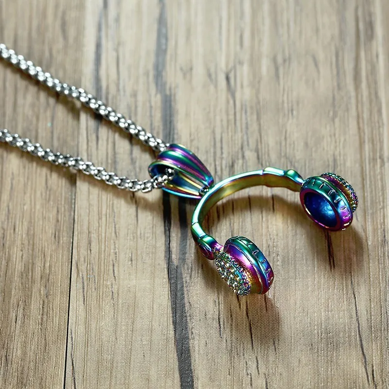 DJ наушники музыка кулон ожерелье для мужчин и женщин нержавеющая сталь Радуга