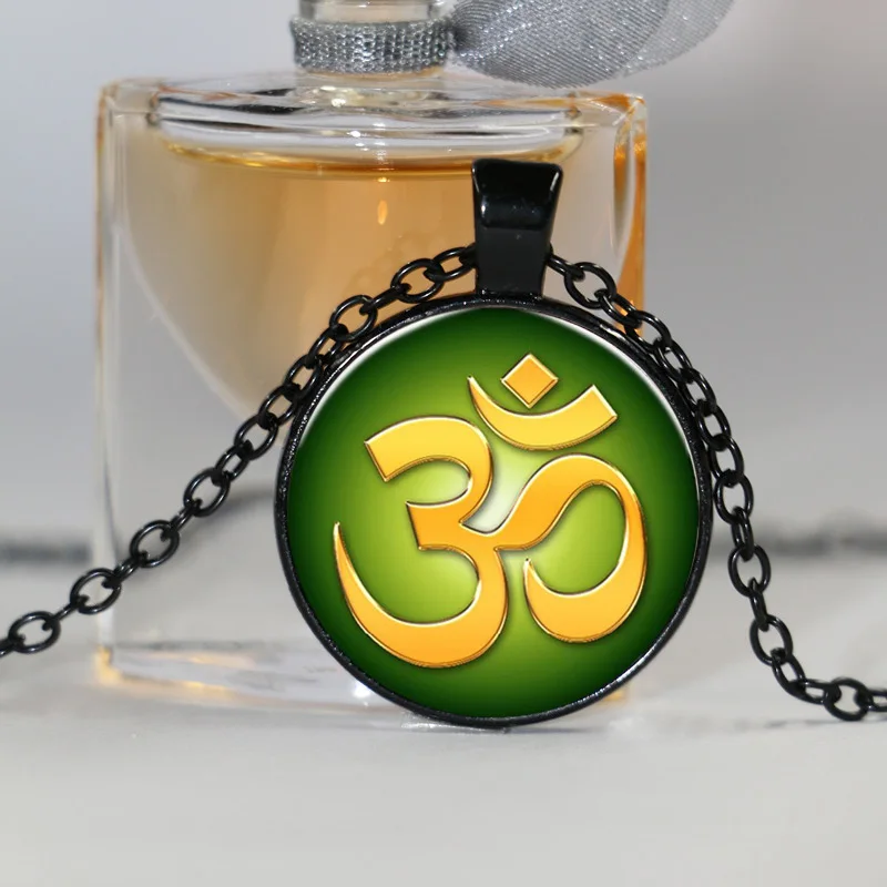 OM Namaste модное ожерелье с подвеской для йоги стеклянный кабошон винтажные