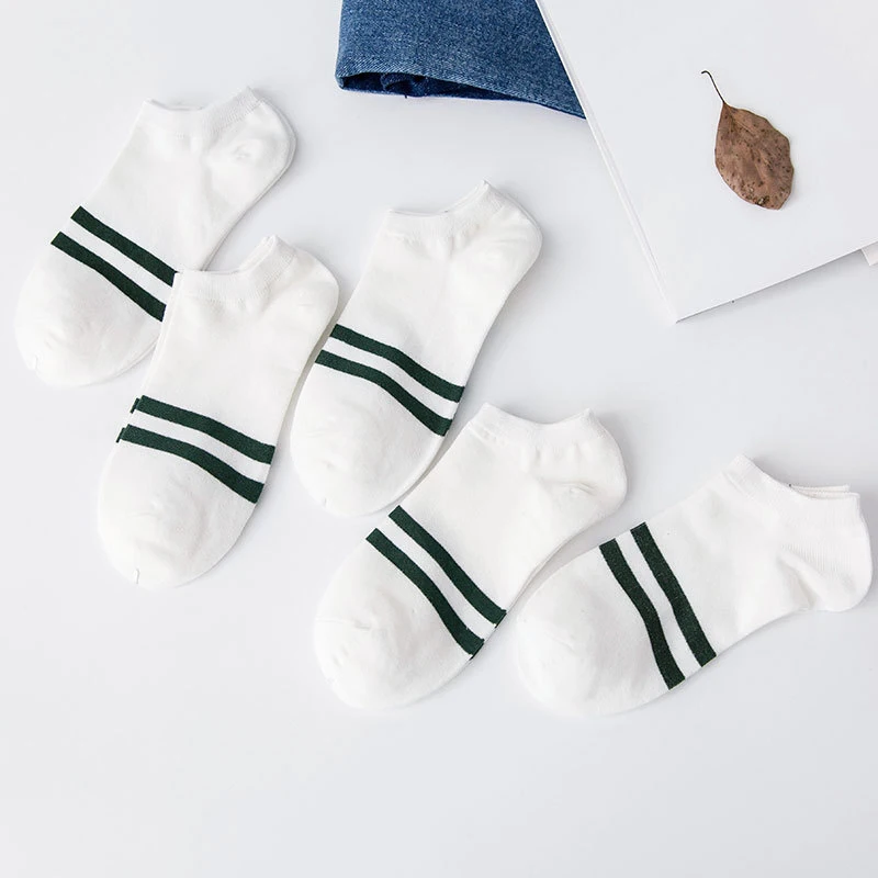 Мужские хлопковые короткие носки для отдыха однотонные тонкие в полоску