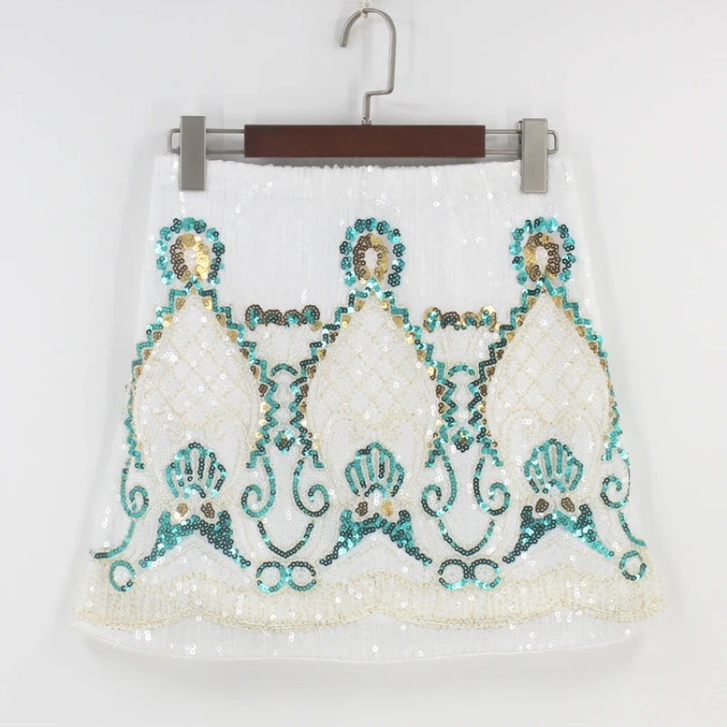 Винтажная мини-юбка в стиле 1920-х годов украшенная пайетками и бисером черно-белая