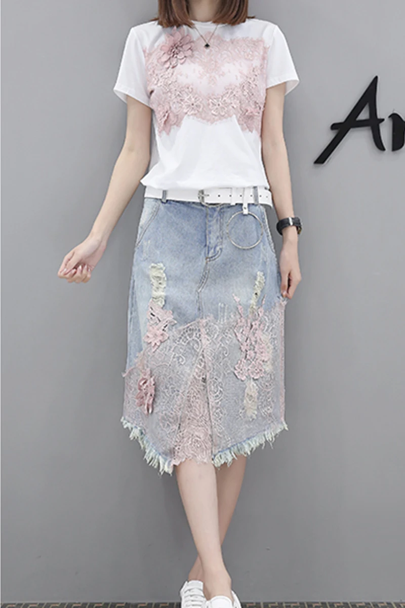 Женский комплект одежды из двух предметов 4xl размера плюс кружевная футболка на