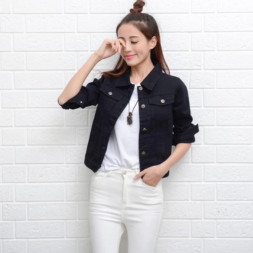 2018 Модная Джинсовая куртка женская весна осень ручная расческа длинный рукав