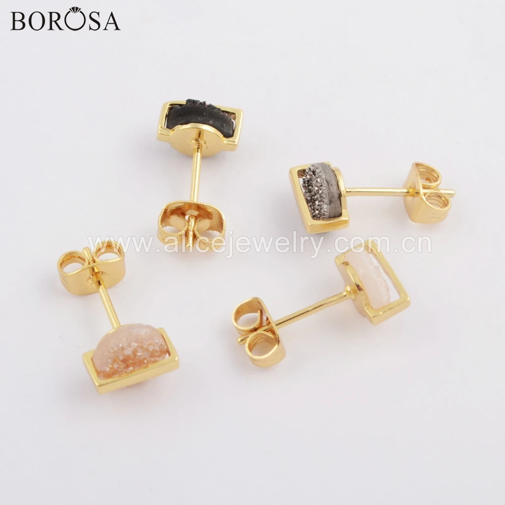 BOROSA 5 пар модные круглые серьги-гвоздики 7 мм с золотым ободком из натурального