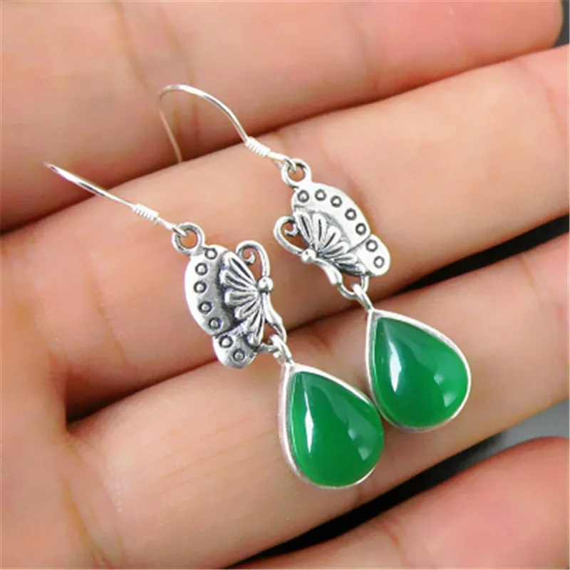 Женские серьги с бабочками BESTLYBUY зеленые из настоящего серебра 925 пробы тайское