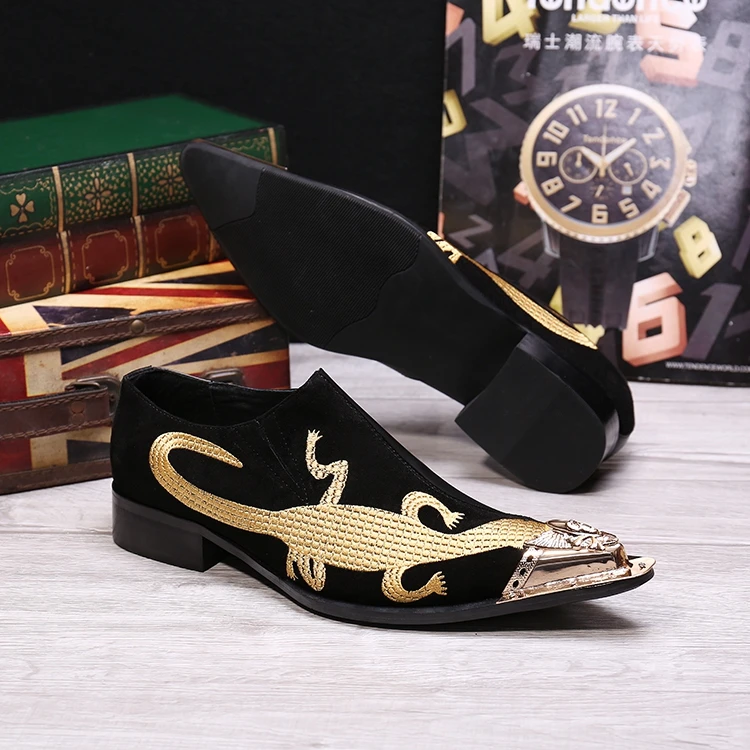 Мужские туфли из натуральной кожи в британском стиле с вышивкой | Обувь