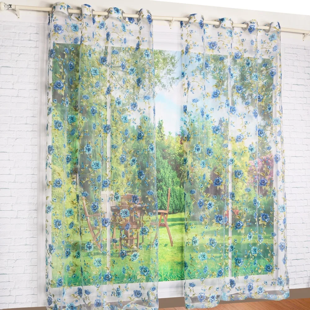ISINOTEX оконные занавески с голубыми цветами прозрачная вуаль ткань для дома